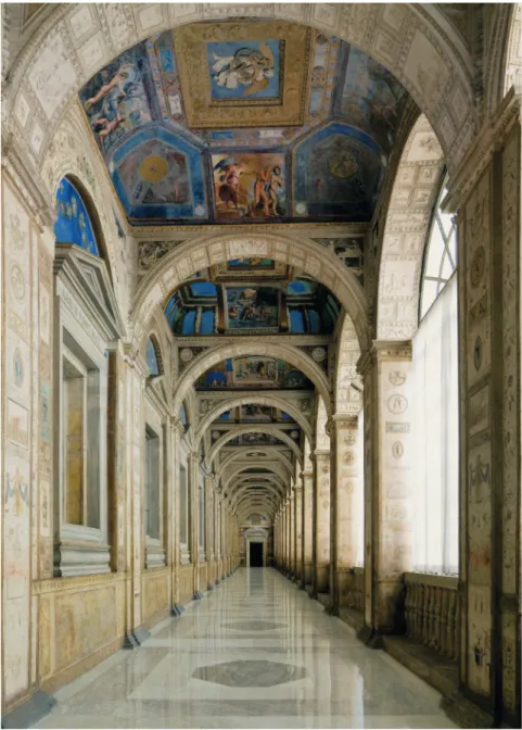 Abb. 5:  Loggia am Damasushof im zweiten Obergeschoss des Vatikanpalastes,   um 1517–19 von Raffael und seiner Schule ausgemalt, Rom, Vatikanpalast   (Quelle: Nicole Dacos, Raffael im Vatikan