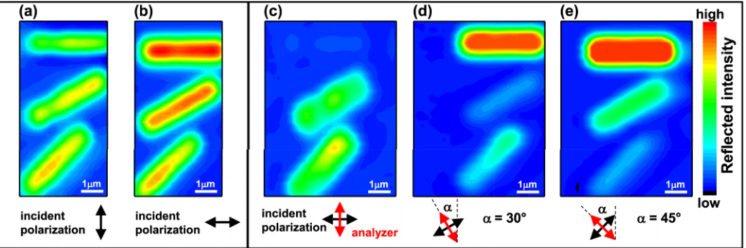 FIG. 2. (Color online) (a), (b) Reflectance measurements performed on sample C . The reflectance maps are obtained by scanning the sample while illuminating it with λ L = 633 nm light at normal incidence