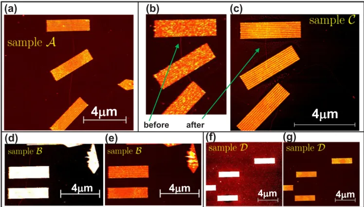 Figure 6 shows AFM topography scans of the samples studied in the present work. The panels (b) and (c) show the topography of sample C before and after the measurement session