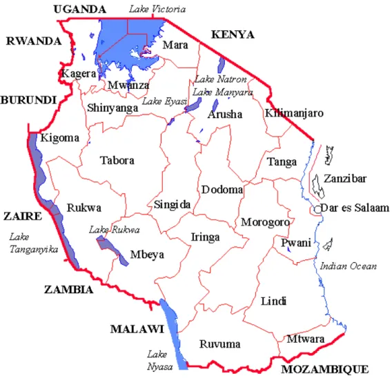 Figure 1: Map of the United Republic of Tanzania showing administrative regions
