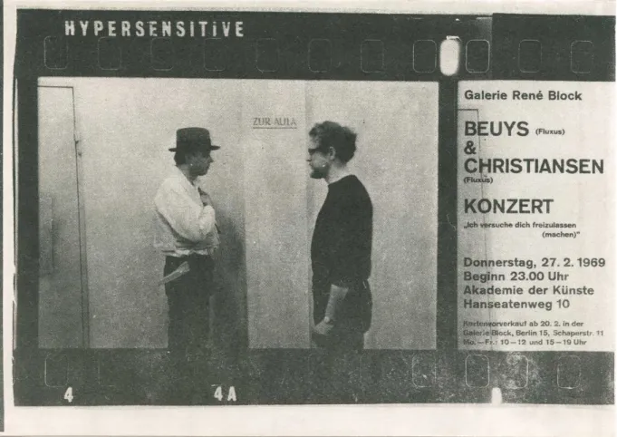 Fig. 02: Invitation, opening concert of the series Blockade '69, Joseph Beuys and Henning Christiansen, February 1969, © René Block  Archives, Courtesy of René Block.