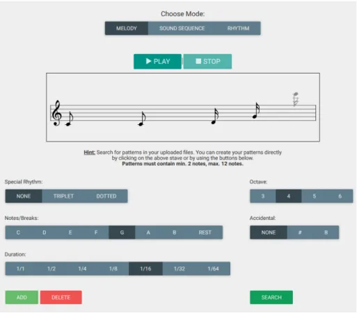 Abbildung 4: Interface für die Formulierung von Suchanfragen zur Identifikation von Tonfol- Tonfol-ge-, Rhythmus- oder Melodie-Patterns