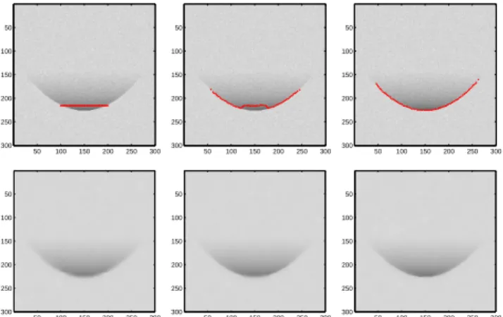 Figure 4 shows the evolution of a contour with one free endpoint. The second endpoint belongs to the image boundary.