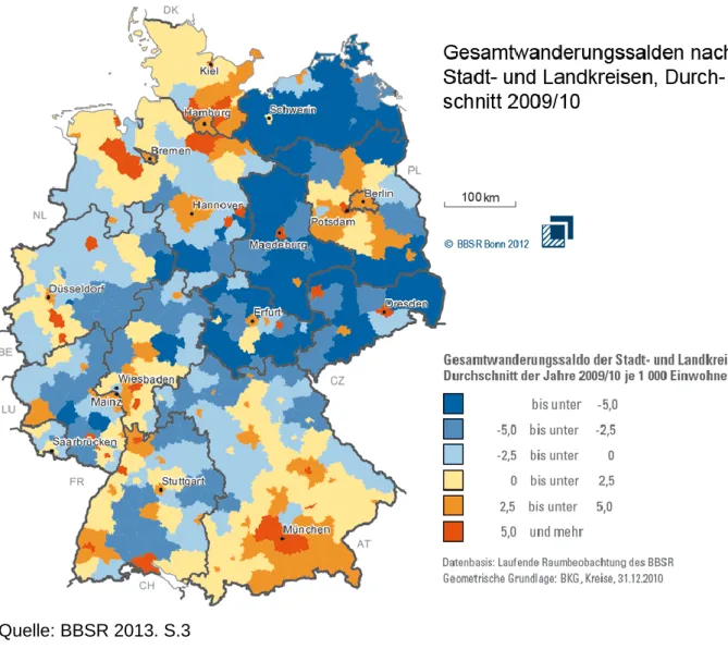 Abb. 3: Ostdeutschland schrumpft, Nord- und Süddeutschland wachsen durch Zuwanderung 