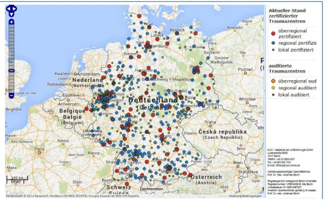 Abbildung 2 zeigt die Verteilung der zertifizierten Traumazentren in Deutschland  [10]