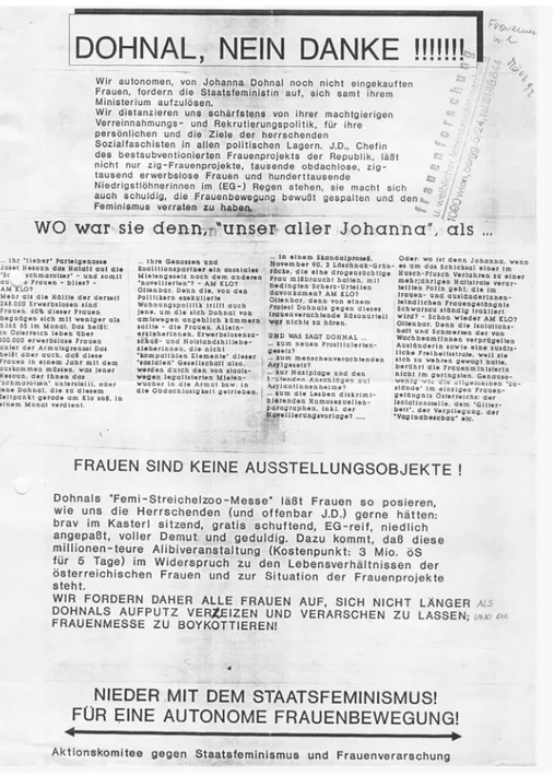 Abb. 5: Flugblatt gegen die erste Frauenmesse in der Hofburg (Elizabeth Kata; STICHWORT, 08-2.2.2