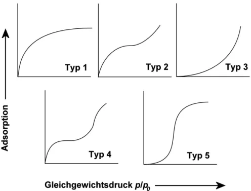 Abbildung 3.12: Schematischer Verlauf der Adsorptionsisotherme nach Brunauer, Deming und Teller