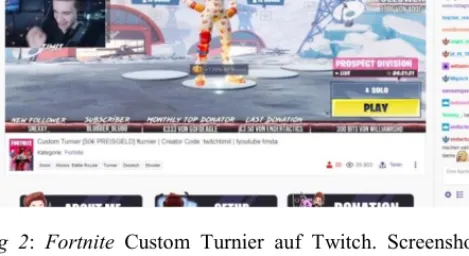 Abbildung  2:  Fortnite  Custom  Turnier  auf  Twitch.  Screenshot  aus  dem  Twitch-Video (Livestream) von TiMiT (Quelle: Eigene Abbildung 2019)  