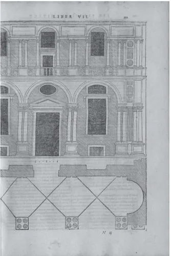 Abb. Sebastiano Serlio, Entwurf einer Fassade mit Loggien unter Verwendung von Spoliensäulen.