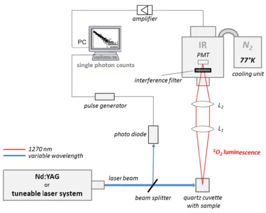 Fig. 2.2:   Experimental  setup  of  the  direct  detection  of  the  singlet  oxygen  luminescence laser or 