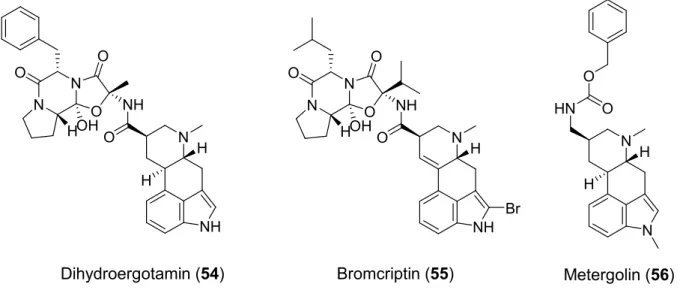 Abb. 1-14: Weitere 5-HT 2A -Liganden aus der Gruppe der Ergopeptine und Ergoline. 