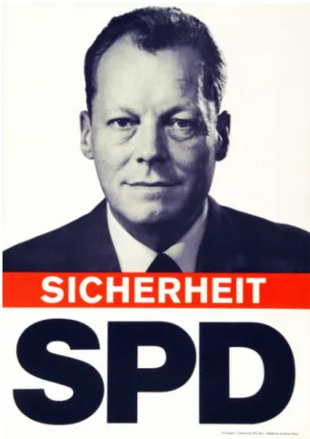 Abbildung 2: Wahlplakat der SPD für Willy Brandt, 1965,  Hochformat, versch. Größen. Quelle: Friedrich-Ebert-Stiftung,  Archiv der sozialen Demokratie, 6/PLKA00009449.