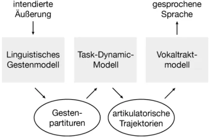 Abbildung 1.2: Computergestützte Modellierung von Gesten mittels der dynamisch artikulatorischen Systeme, TADA, nach Browman &amp;