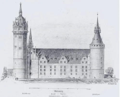 Abb. 12: Zeichnung von Friedrich Adler zur Sanierung von Schloss                und Schlosskirche am Ende des 19