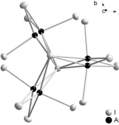 Figure 1. Condensed, octahedral units [As 3 I 11 ] 2-  in  [Cu(MeCN) 4 ] 2 [As 3 I 11 ].