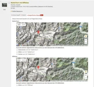 Abb. 1: Screenshot der Suche „Matterhorn mit Riffelsee&#34; im Wissensportal der ETH-Bibliothek