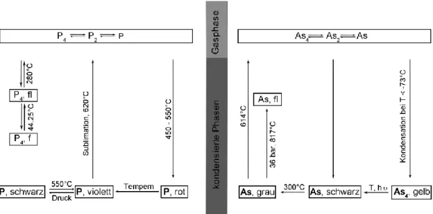 Abbildung 2: Überblick über die Modifikationen des Phosphors (links) und des Arsens (rechts)