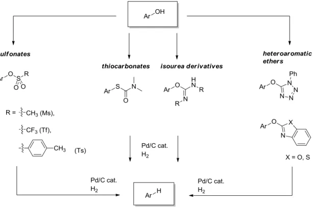 Figure 1.2. Substrates for the deoxygenation by palladium on charcoal catalyzed transfer hydrogenation