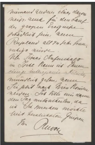 Abb. 3: Brief von Kronprinz Rudolf an Moriz Szeps (Seite12), LIT, B. Zuckerkandl/Sammlung Emile  Zuckerkandl 2, Sign.: 424/B4 