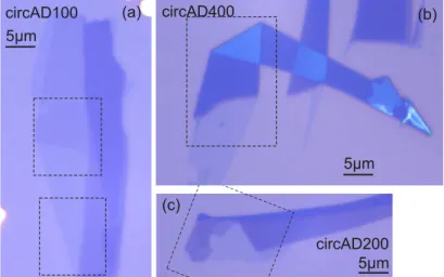 Figure 4.2: microscope images of sample (a) circAD100, (b) circAD400, and (c) circAD200