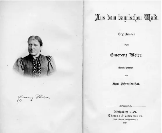 Abb. 6: Erstausgabe von Aus dem bayrischen Wald mit einem Portrait der Dichterin   (vordatiert auf das Jahr 1897) 