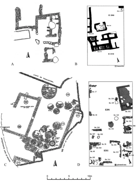 Fig. 3 Occupation at the sites of Yumuktepe and Ain el Kerkh: A. Yumuktepe XXVII, contemporary to Rouj 2c;