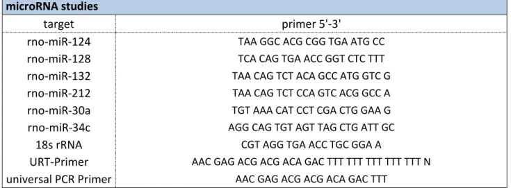 Table 1: List of PCR-primers for P2X4R-, protein synthesis-, and microRNA-studies 