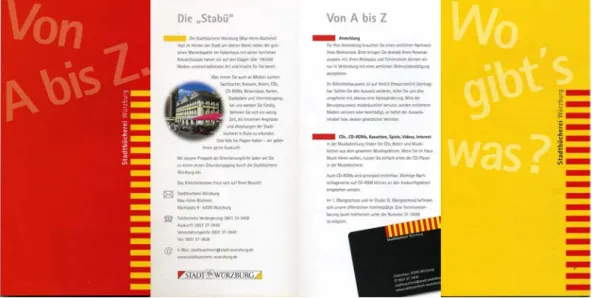 Abbildung  2: Beispiel  für  das  Corporate  Design  der  Stadtbücherei  Würz- Würz-burg: Informationsleporello: Vorderseite, 1