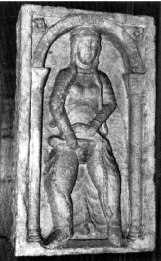 Abb.  2:   Mailand,   Castello   Sforzesco,   Porta   Tosa,  Schamweisende  Hüterin, Relieffigur, ca