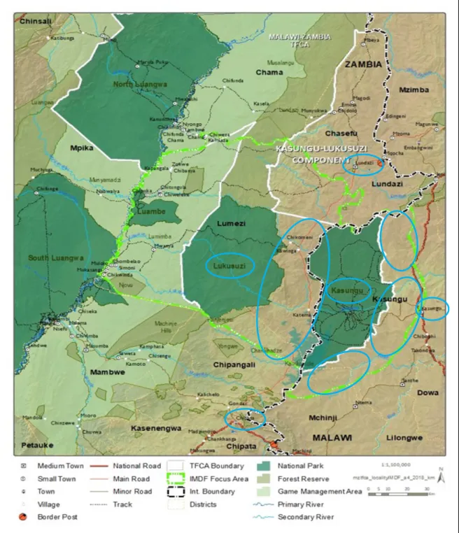 Figure  3:  Map  of  the  Kasungu-Lukusuzi  component  in  the  Malawi-Zambia  TFCA.  