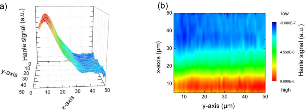 Figure 4.14: (a) Two-dimensional spin diffusion behavior at electrode 8 in sample ElB.