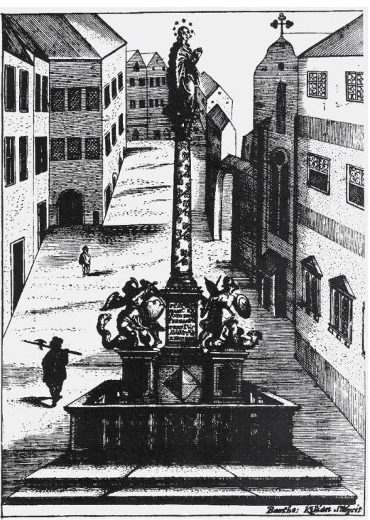 Abb. 7  : Die Mariensäule auf dem Platz Am Hof in Wien 1647  ; Öst. Nationalbibliothek, Wien.