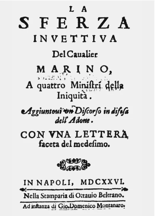 Abb.  1  :  Giambattista  Marino  :  La sferza invettiva, Titelblatt der Ausgabe Neapel 1626  ; Bildarchiv Noe.