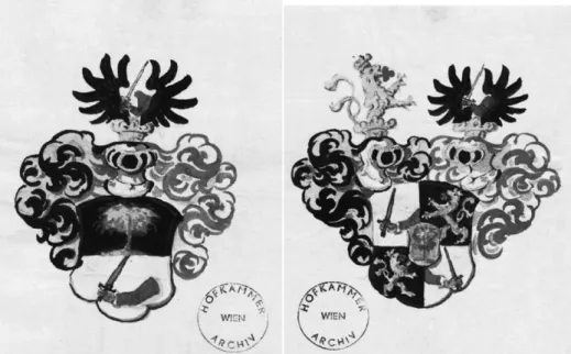 Abb. 4  : Das Wappen Veit Daniels von Colewaldt vor und nach dessen Besserung 1653  ;  Öst
