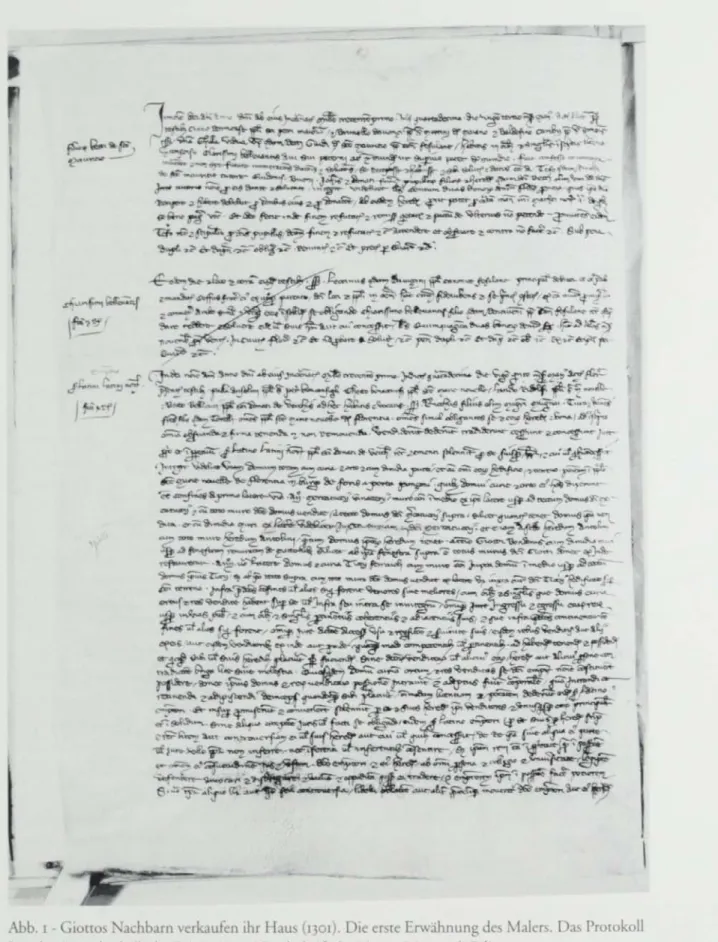 Abb. 1 - Giottos Nachbarn verkaufen ihr Haus (1301). Die erste Erwähnung des Malers. Das Protokoll