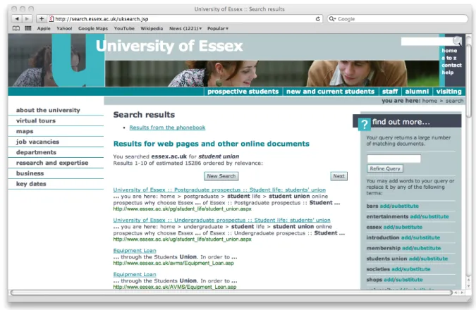 Figure 1: System response to user query “student union”