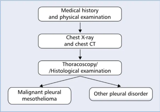 Figure  5. Principles of diagnostic procedures in malignant  pleural mesothelioma. CT — computed tomography