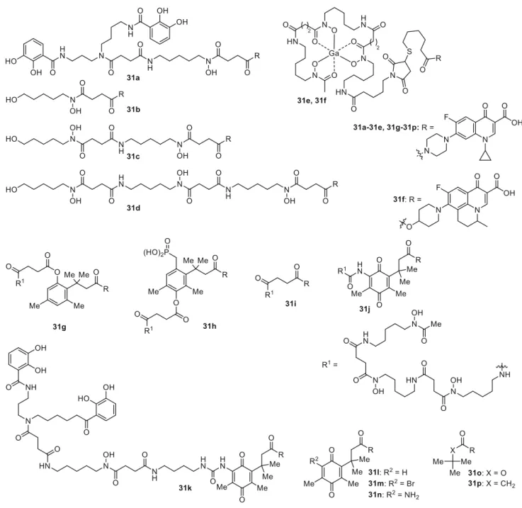 Fig.  9  Structures of fuoroquinolone–siderophore hybrids 31a–31k 