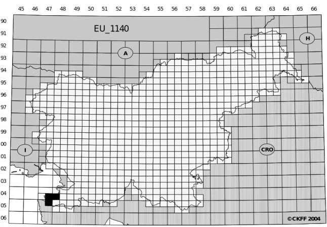 Slika 4.3.3a: Zgostitev značilnic habitatnega tipa EU_1140. 