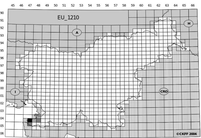 Slika 4.5.3a: Zgostitev značilnic habitatnega tipa EU_1210. 