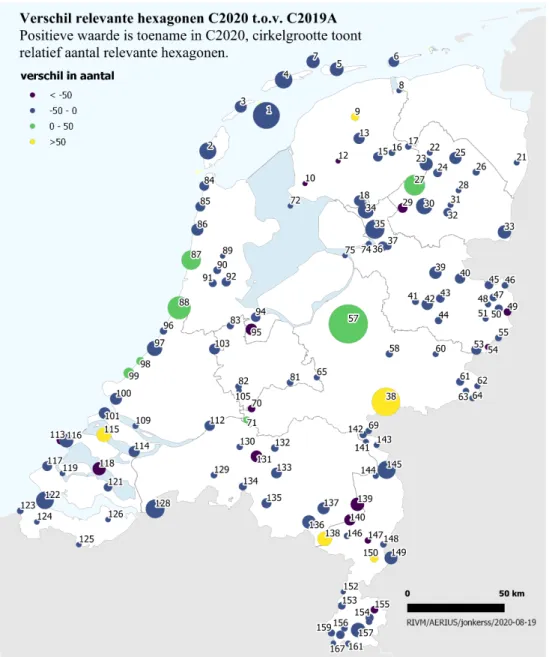 Figuur 1 en Tabel 5 geven een overzicht van de wijzigingen per gebied.  