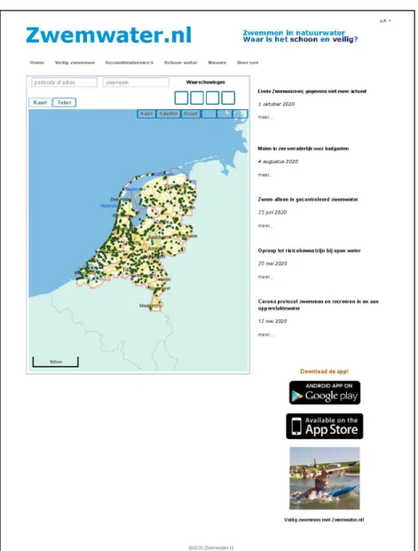 Figure 5 Screenshot of the homepage of the Dutch bathing water information  site www.zwemwater.nl 