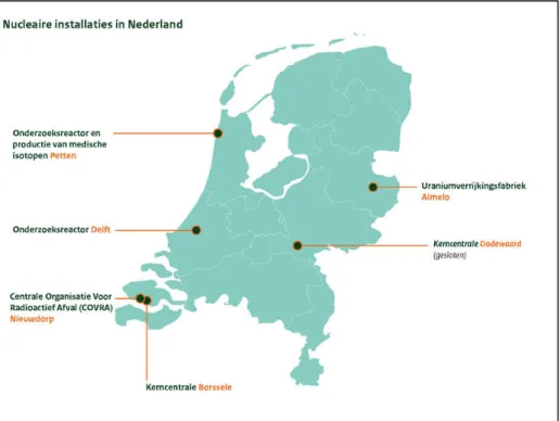Figuur 1: Nucleaire installaties in Nederland (ANVS, 2018a) 