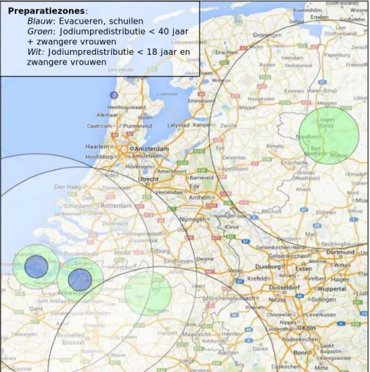 Figuur 2: Met Duitsland en België afgestemde preparatiezones van de  voorbereiding op en maatregelen bij kernongevallen