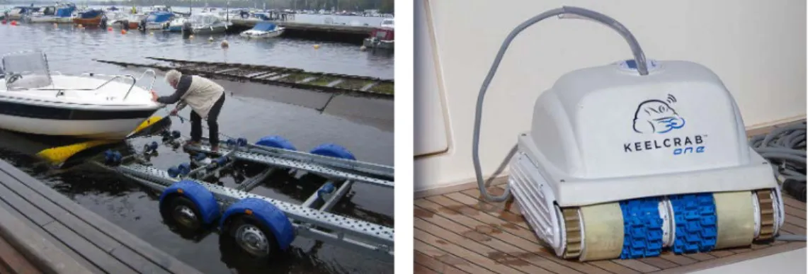 Figure 4. Pictures of a brush cleaning station and a cleaning robot.  