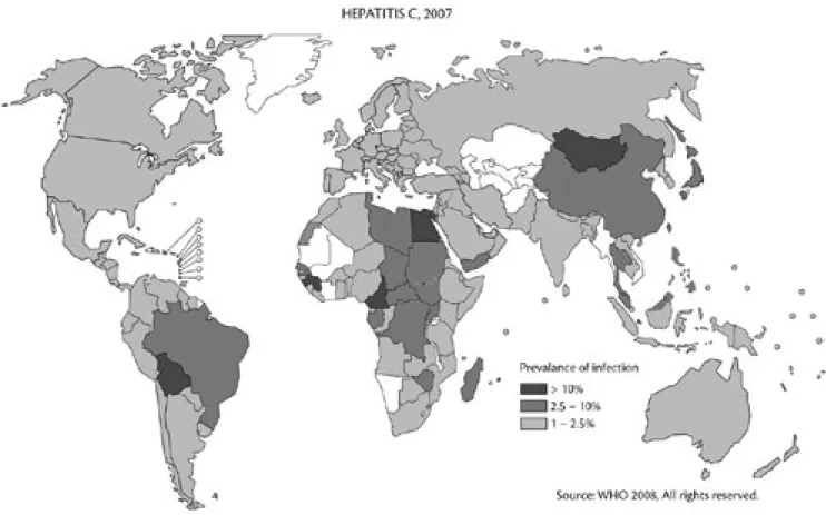 Figuur 2. Prevalentie van hepatitis C. (Bron: WHO)