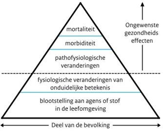 Figuur 1  Verdeling van milieu-gerelateerde gezondheidseffecten over de bevolking (schema gebaseerd op  American Thoracic Society; Andrews et al., 1985)