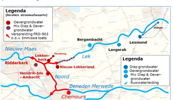 Figuur 4. Ligging zuiveringsstations stroomafwaarts van Chemours. Het 