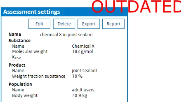 Figure 2. The Assessment settings window shows the settings for the selected  assessment and allows the user to edit, delete or export the assessment to file