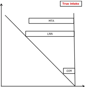 Figure 5. Schematic representation of the long-term models in relation to the  true intake depending on the validity of the assumptions and their complexity